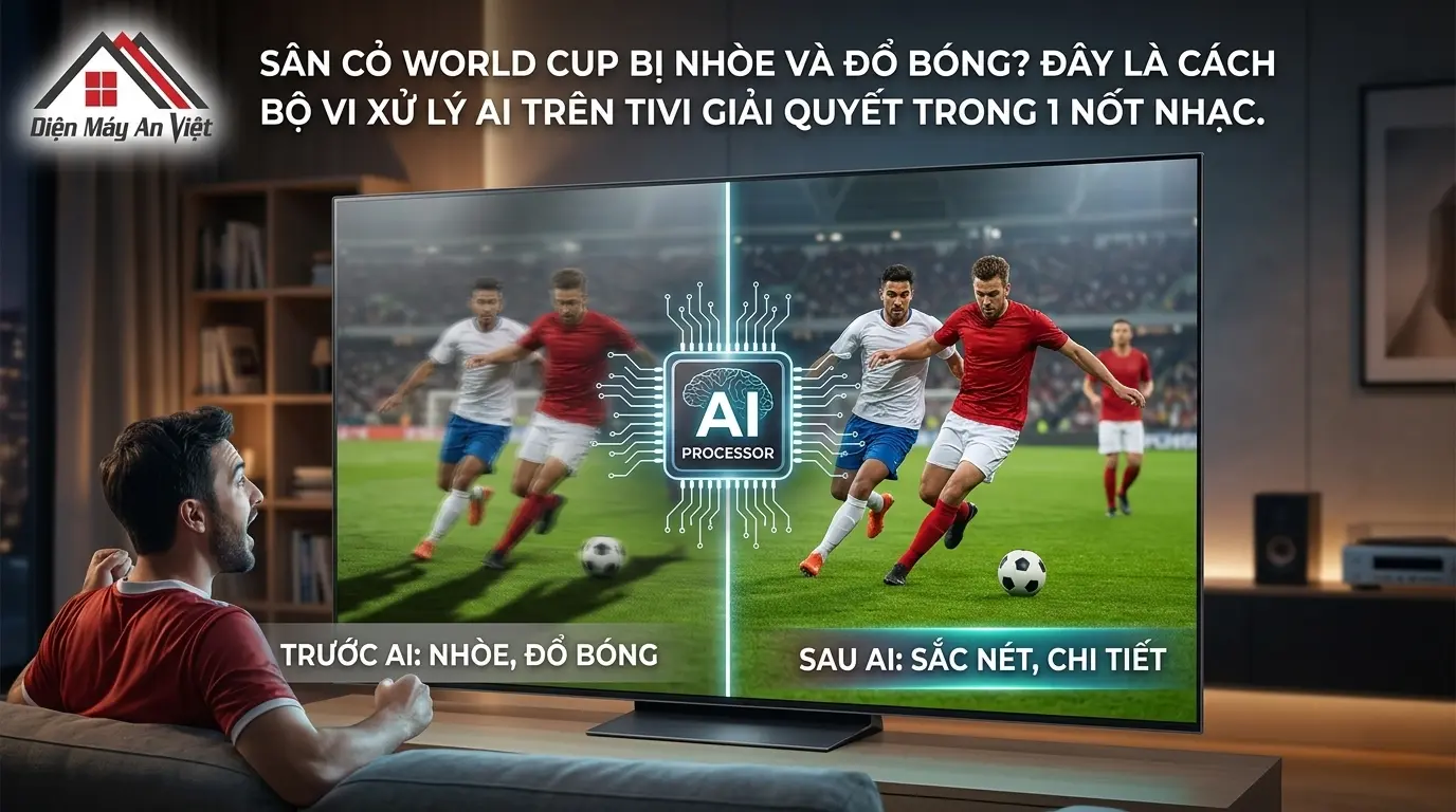 Sân cỏ World Cup bị nhòe và đổ bóng? Đây là cách bộ vi xử lý AI trên Tivi giải quyết trong 1 nốt nhạc