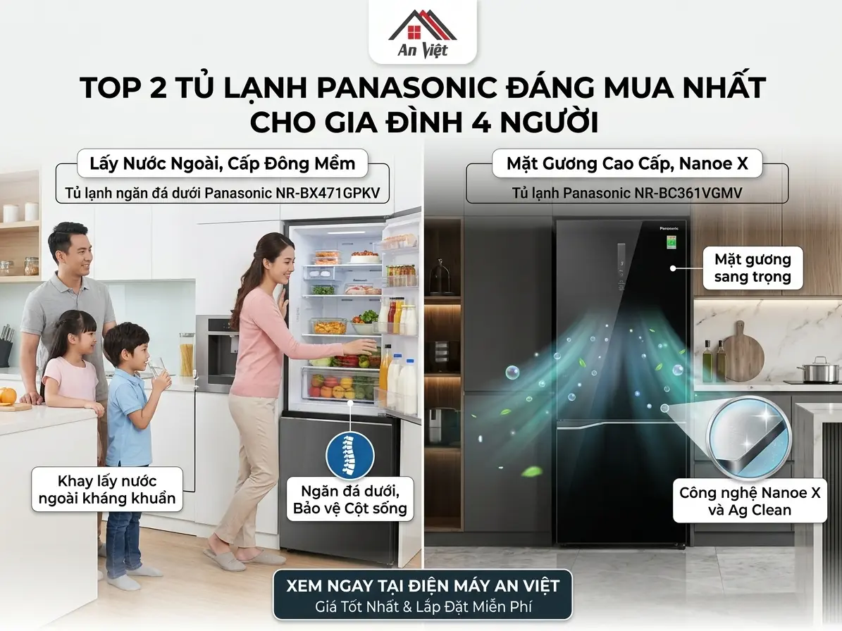 Top 2 Mẫu Tủ Lạnh Ngăn Đá Dưới Panasonic Đáng Mua Nhất Cho Gia Đình 4 Người: NR-BX471GPKV vs NR-BC361VGMV
