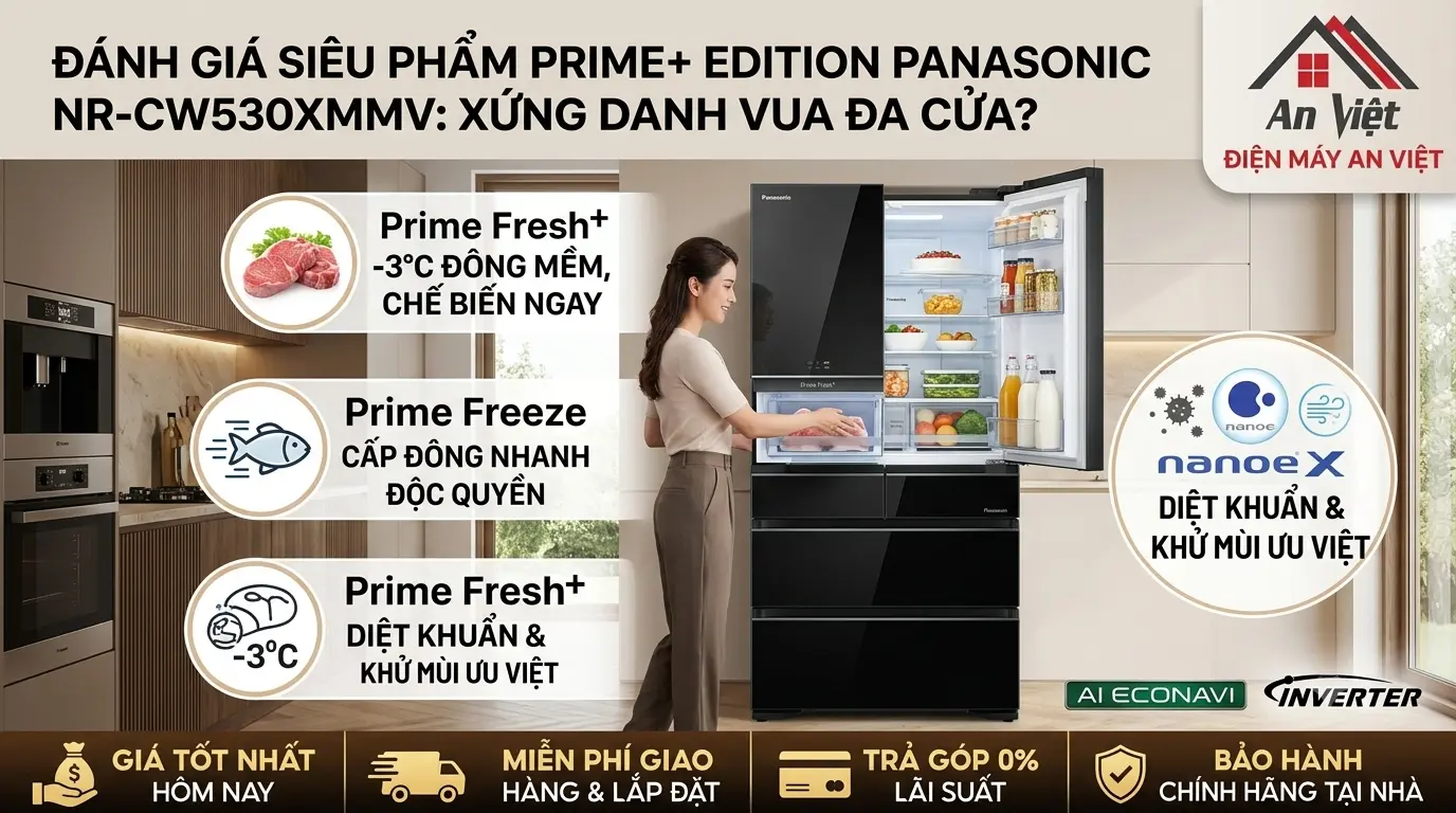 Review Tủ lạnh Panasonic PRIME+ Edition NR-CW530XMMV: Có xứng đáng là 'Vua' dòng Multi Door 2026?