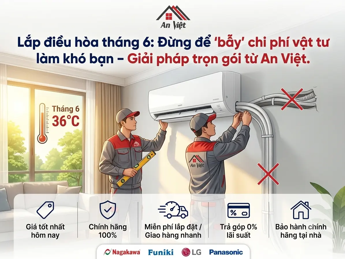 Lắp điều hòa tháng 6: Đừng để 'bẫy' chi phí vật tư làm khó bạn – Giải pháp trọn gói từ An Việt