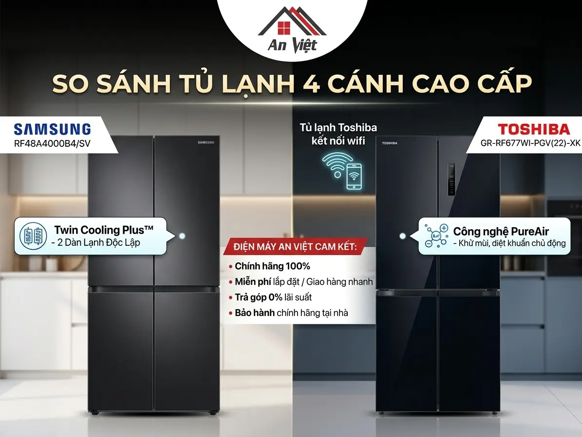So sánh Tủ lạnh Samsung RF48A4000B4/SV và Toshiba GR-RF677WI-PGV(22)-XK: Chọn Twin Cooling Plus hay PureAir?